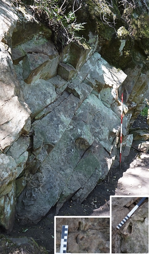 Tool marks on natural rock